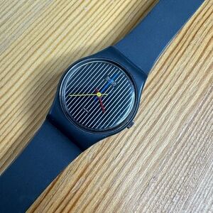Pinstripe Swatch Watch - Women's Vintage 1980s